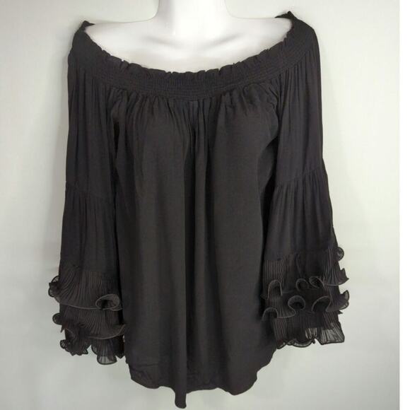 Muche Muchette Black Ruffle Sleeve Off The Shoulder Top OS Whimsigoth Witchy NWT - Picture 1 of 7